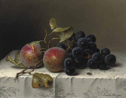 Johann Wilhelm Preyer Prunes and grapes on a damast tablecloth oil painting image